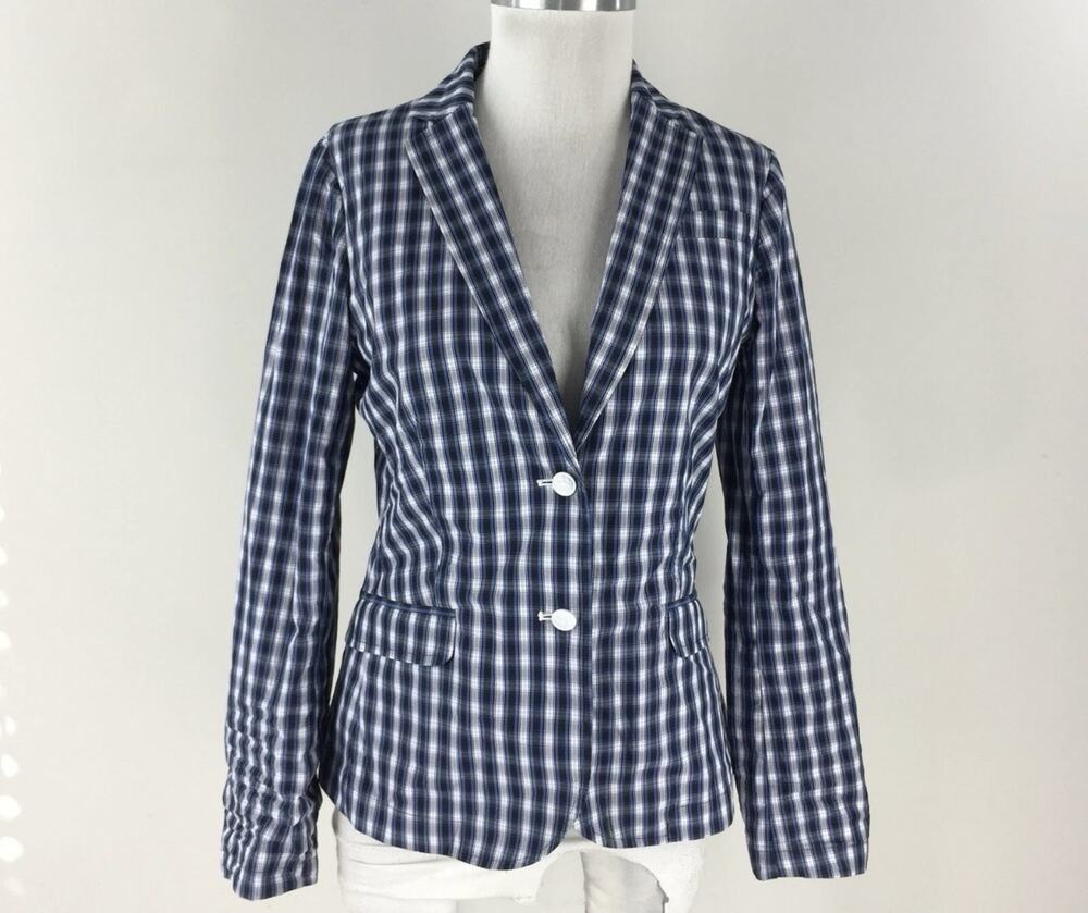 Banana Republic Navy White Plaid Schoolboy Blazer Preppy Jacket Size M